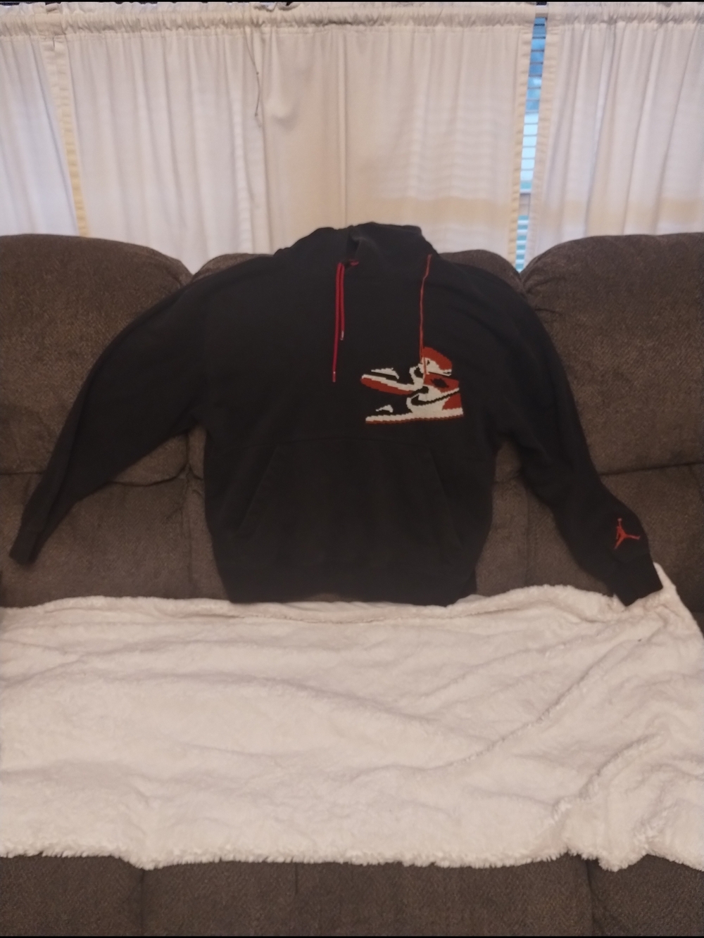 Jordan Black  Hoodie with Red Accent and Sneaker Graphic Sz Medium